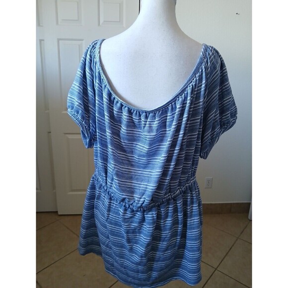 LANE BRYANT Off Shoulder Convertible Blouse Peplum‎ Top Striped Blue Plus 18/20 - Picture 4 of 14